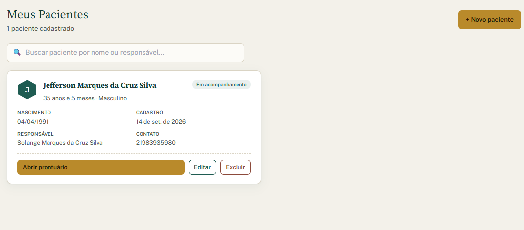 Tela real da organização de pacientes no sistema DEMUCA
